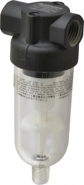 1/4" Port, 4-1/4" High x 1.63" Wide Miniature Filter with Polycarbonate Bowl, Automatic Drain