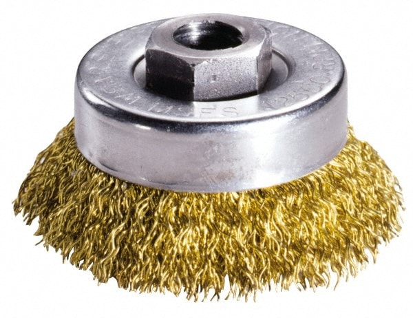 Cup Brush: 2-3/4" Dia, 0.014" Wire Dia, Brass, Crimped