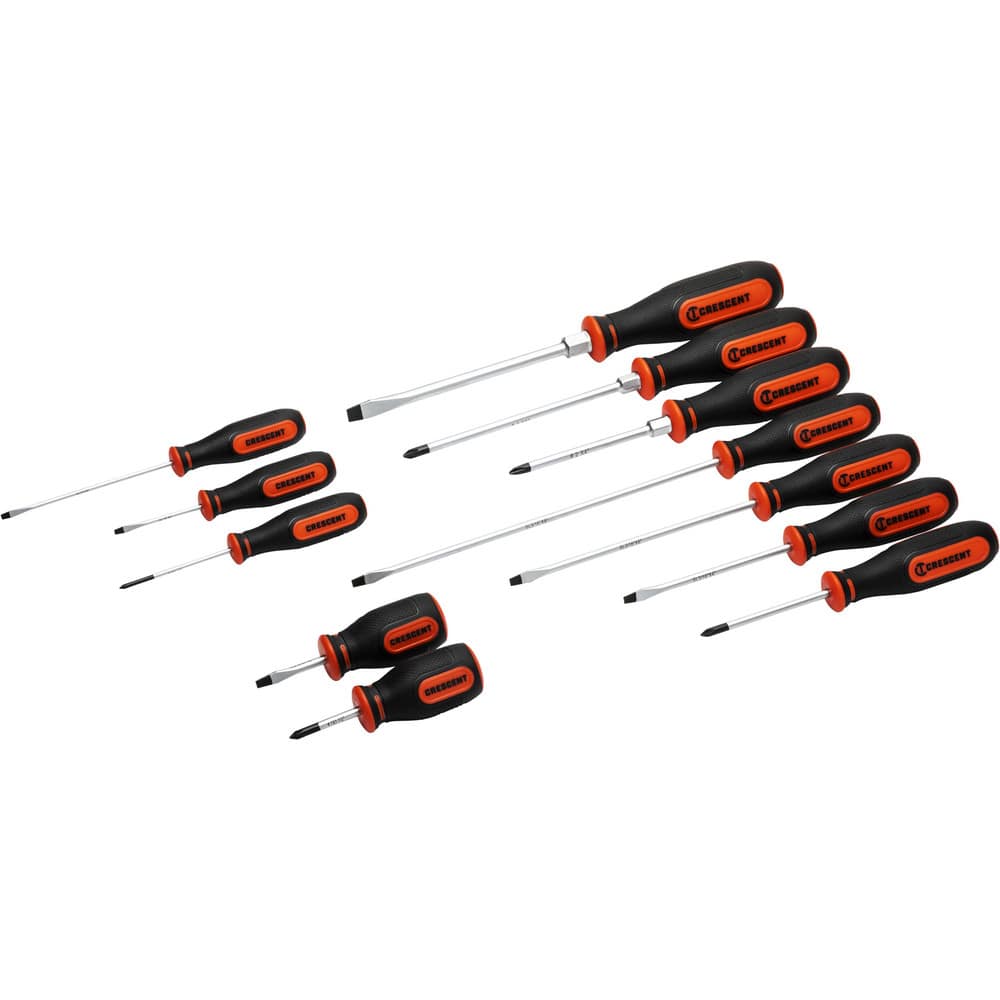 Screwdriver Sets; Screwdriver Types Included: Philips , Slotted ; Container Type: Clamshell ; Tether Style: Not Tether Capable ; Number Of Pieces: 12 ; Shank Shape: Round ; Insulated: No