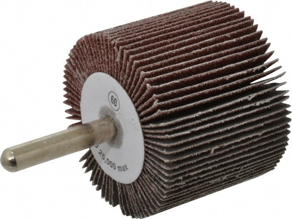 Mounted Flap Wheel: 1-1/2" Face Width, 60 Grit, Aluminum Oxide