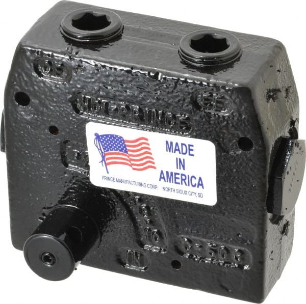 Prince Hydraulic Control Flow Control Valve: 3/4" Inlet, 3/4" Outlet, 30 GPM, 3,000 Max psi - 3.344" OAL, 4-1/8" OAH, Cast Iron, 2 Ports