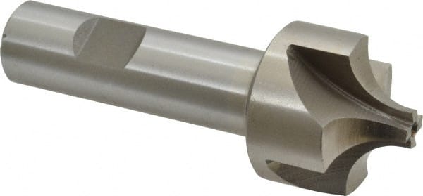 Interstate Corner Rounding End Mill: 0.43 mm Radius, 1-3/8" Dia, 4 Flutes, High Speed Steel - 3/4" Shank Dia, Bright/Uncoated, Single End