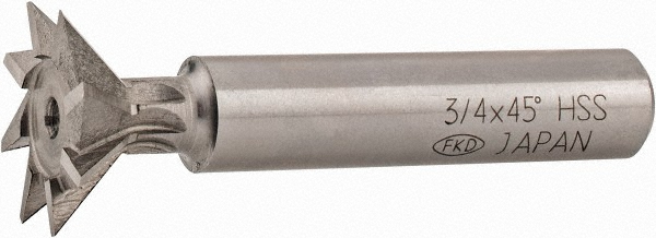 Dovetail Cutter: 45 &deg;, 3/4" Cut Dia, 5/16" Cut Width, High Speed Steel - 3/8" Shank Dia, 1-13/16" Shank Length