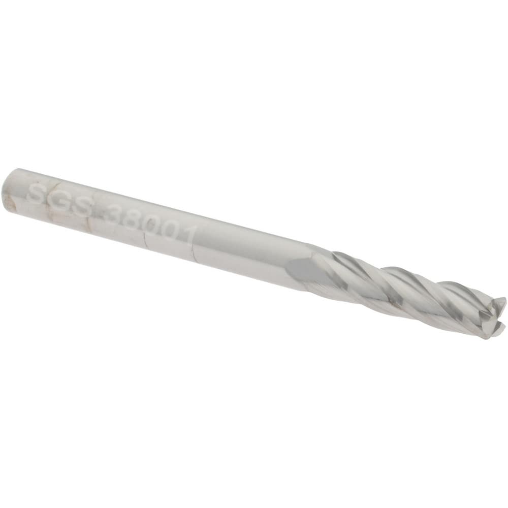 Corner Radius End Mill: 1/8" Dia, 1/2" LOC, 0.015" Radius, 4 Flutes, Solid Carbide