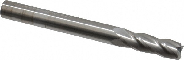 Corner Radius End Mill: 1/4" Dia, 3/4" LOC, 0.02" Radius, 4 Flutes, Solid Carbide