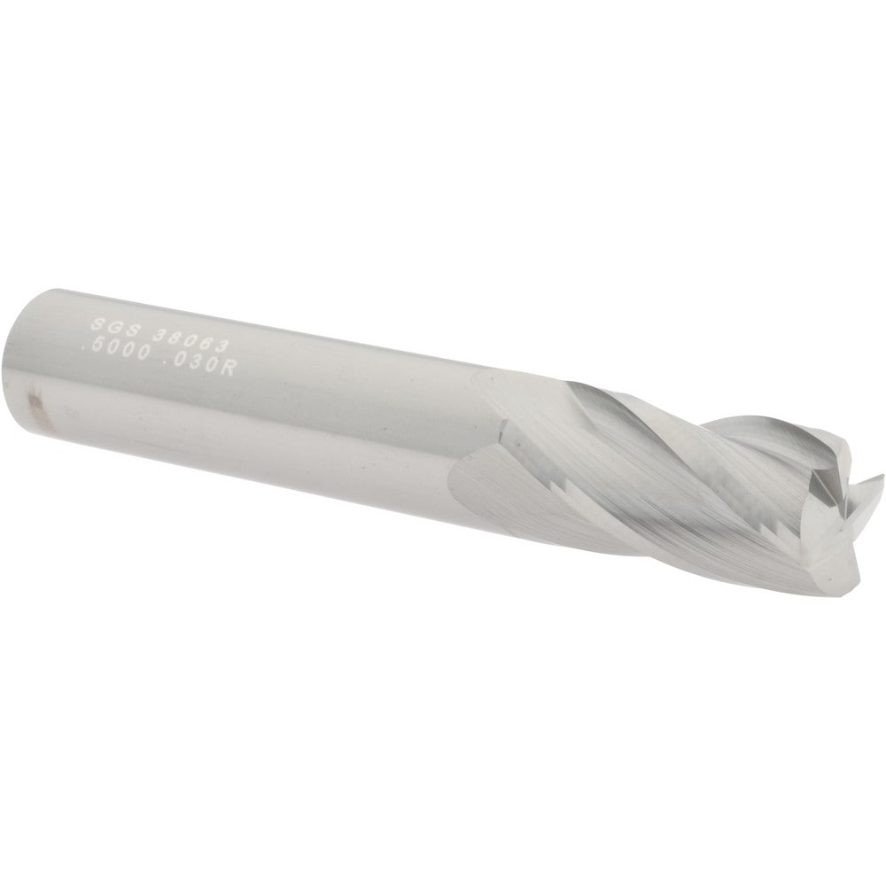 SGS 38063 Corner Radius End Mill: 1/2" Dia, 1" LOC, 0.03" Radius, 4 Flutes, Solid Carbide Image