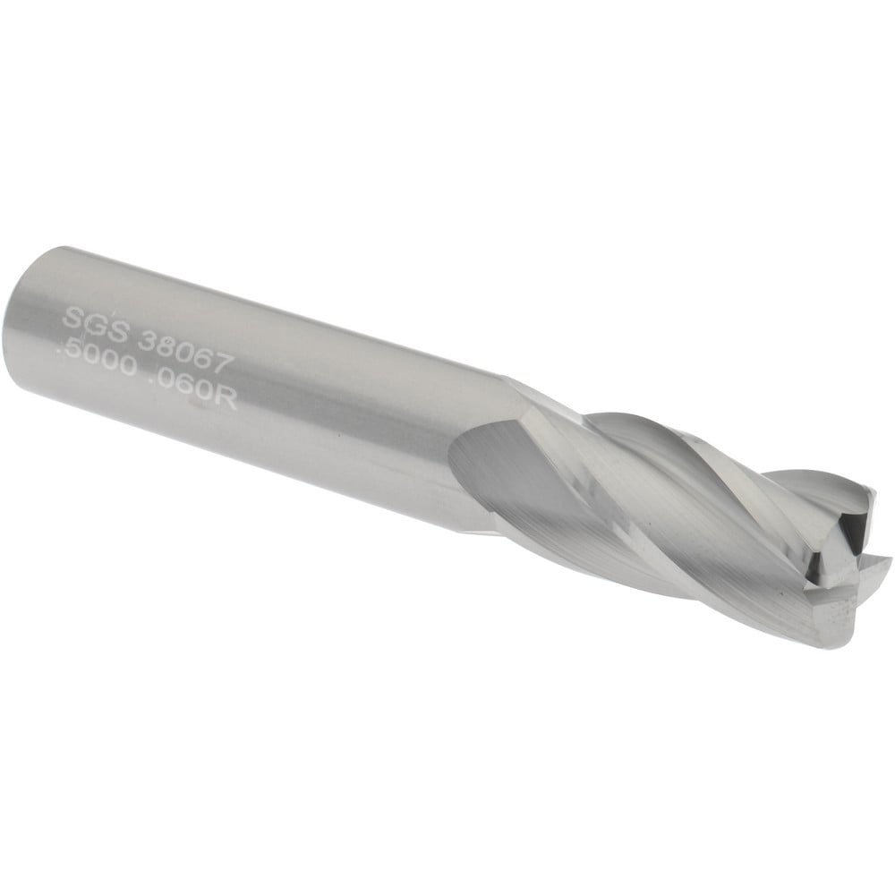 SGS 38067 Corner Radius End Mill: 1/2" Dia, 1" LOC, 0.06" Radius, 4 Flutes, Solid Carbide Image