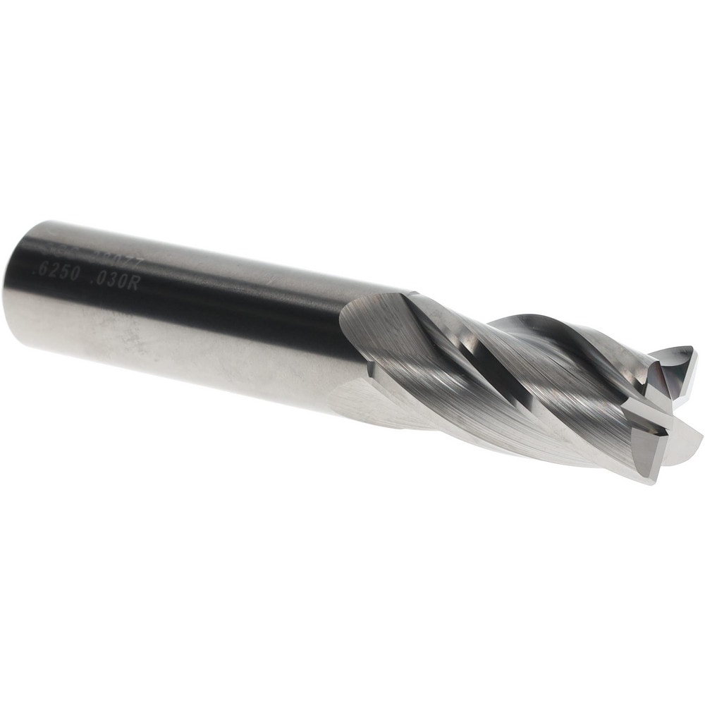 Corner Radius End Mill: 5/8" Dia, 1-1/4" LOC, 0.0300" Radius, 4 Flute, Solid Carbide