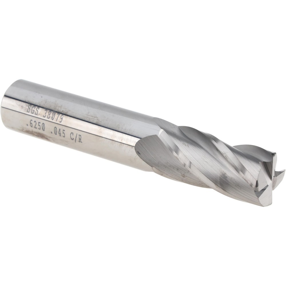 Corner Radius End Mill: 5/8" Dia, 1-1/4" LOC, 0.0450" Radius, 4 Flute, Solid Carbide