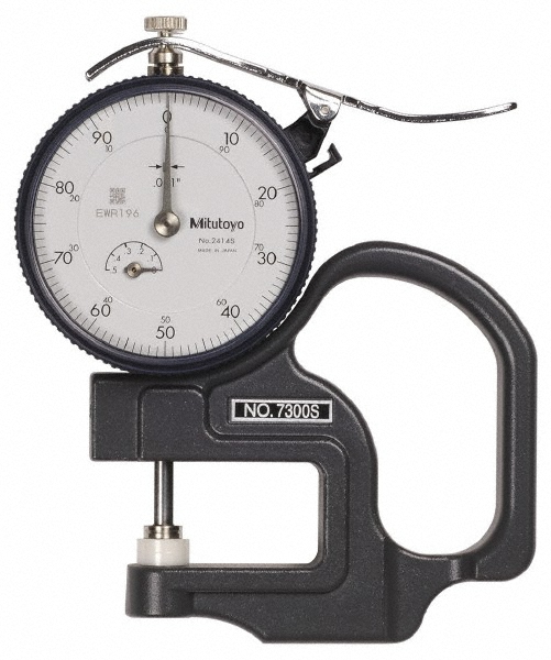 Mitutoyo 0 to 1/2" Measurement, 0.001" Graduation, 1.1811" Throat Depth, Dial Thickness Gage - 0.001" Accuracy, 1.4 N Force, 2" Dial Diameter