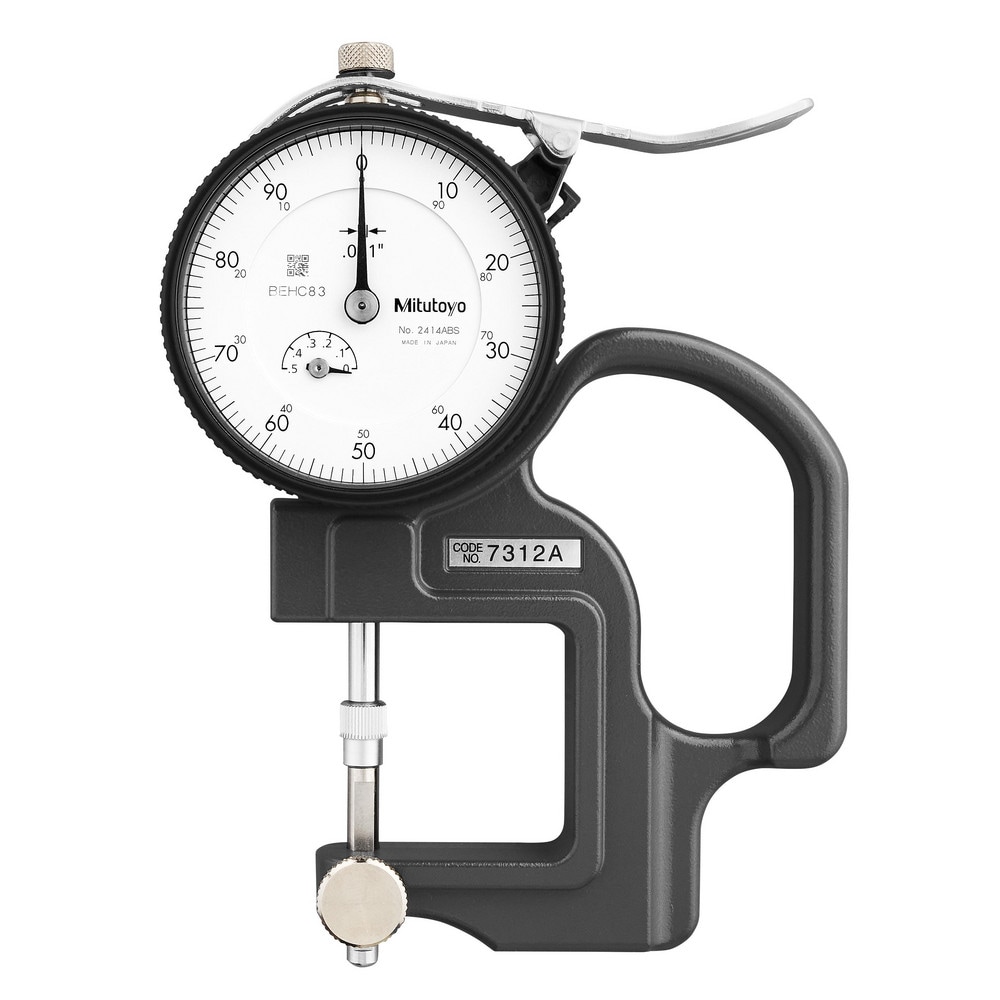 0 to 1/2" Measurement, 0.001" Graduation, 1.1811" Throat Depth, Dial Thickness Gage