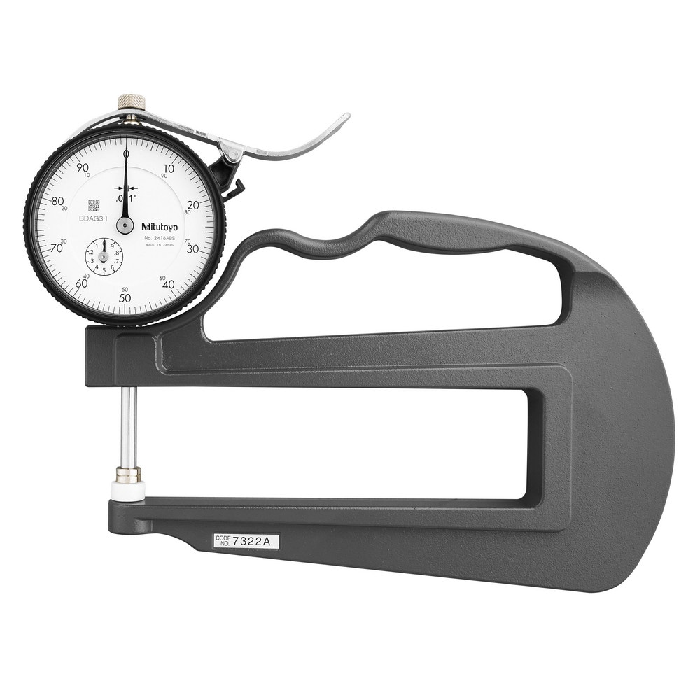 0 to 1" Measurement, 0.001" Graduation, 4.7244" Throat Depth, Dial Thickness Gage