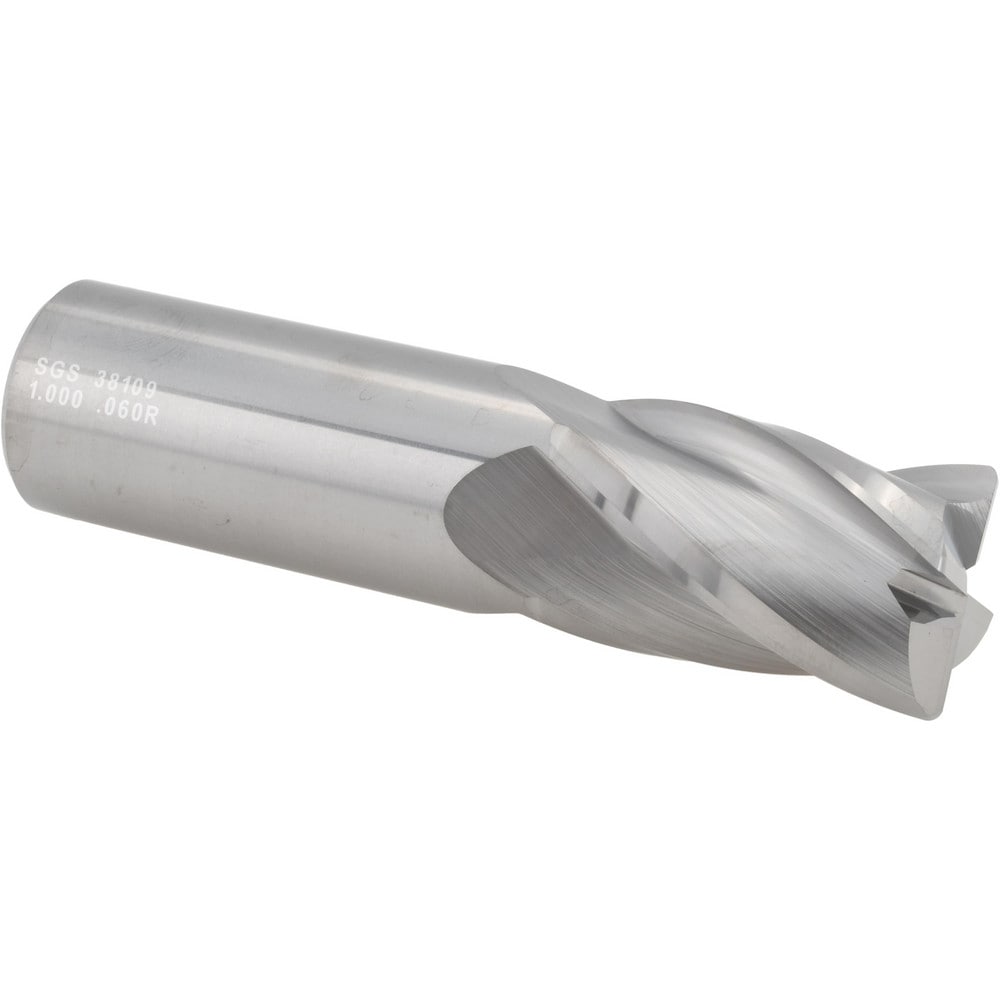 Corner Radius End Mill: 1" Dia, 1-1/2" LOC, 0.0600" Radius, 4 Flute, Solid Carbide