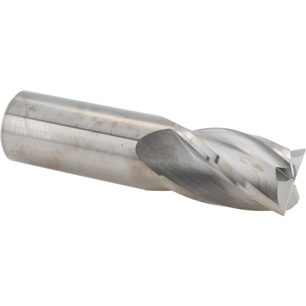 Corner Radius End Mill: 1" Dia, 1-1/2" LOC, 0.0200" Radius, 4 Flute, Solid Carbide