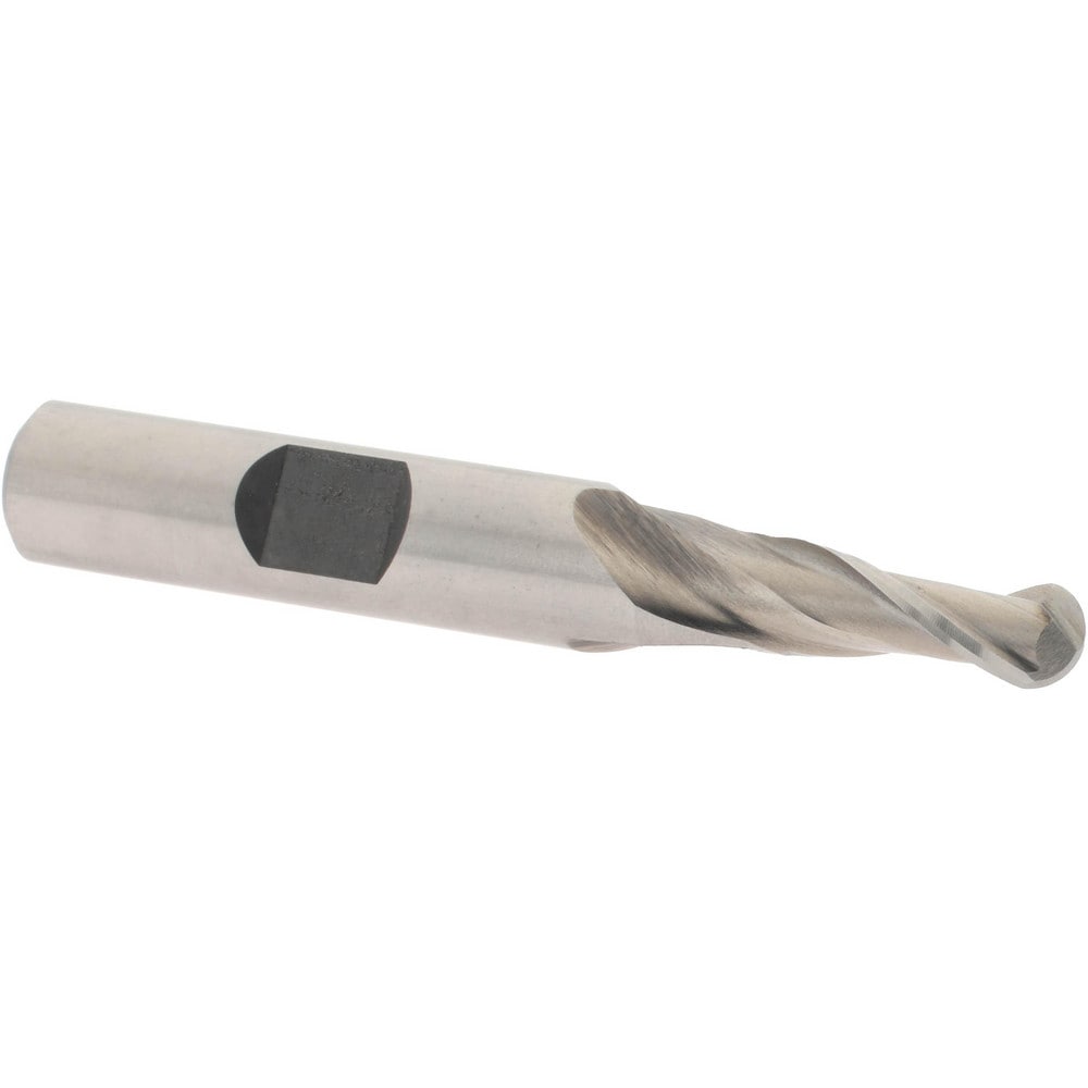 Ball End Mill: 1/4" Dia, 5/8" LOC, 2 Flute, Cobalt
