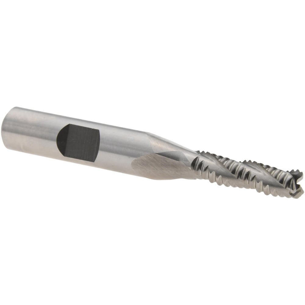 Roughing End Mill: 1/4" Dia, 3 Flutes, Single End, Cobalt