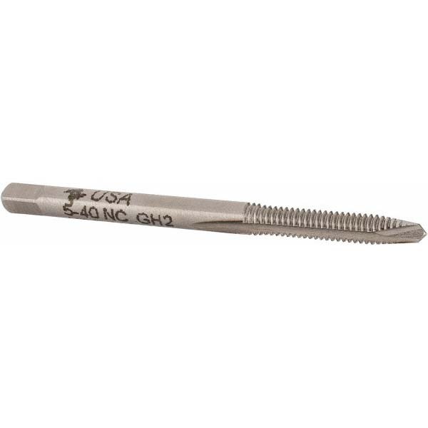 Spiral Point Tap: #5-40, UNC, 2 Flutes, Plug, 2B/3B, High Speed Steel, Bright Finish