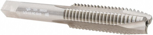Spiral Point Tap: 1/2-13, UNC, 3 Flutes, Plug, 3B, High Speed Steel, Bright Finish