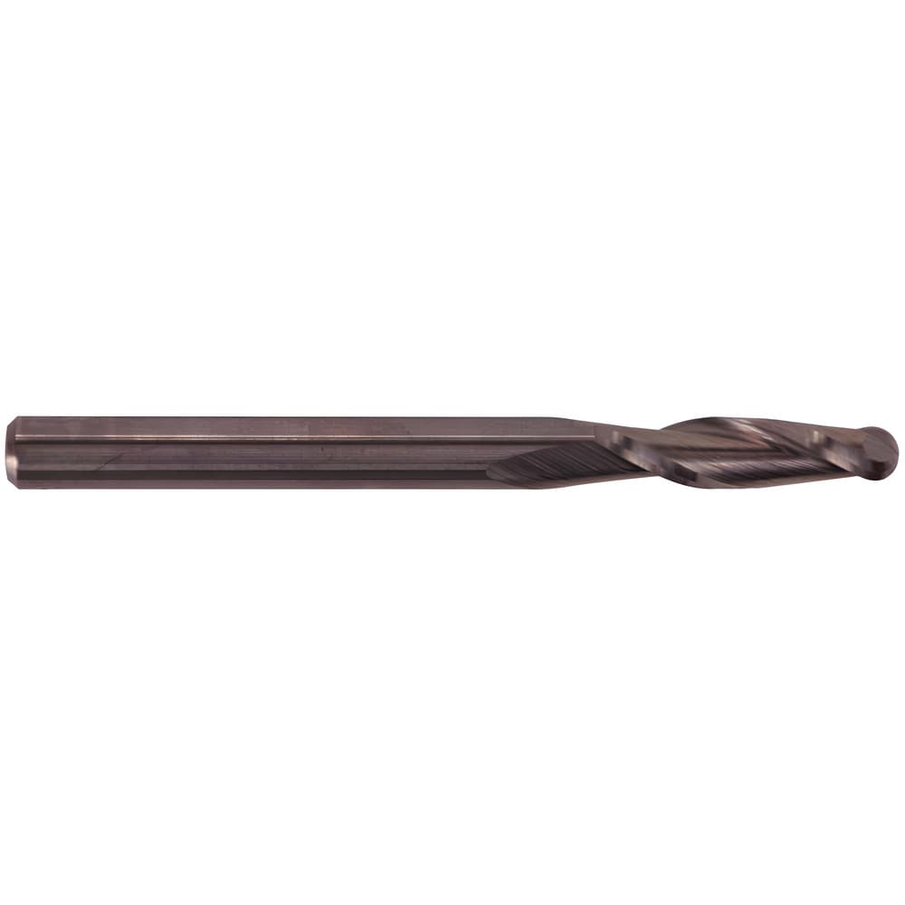 Ball End Mill: 1/32" Dia, 3/32" LOC, 2 Flute, Solid Carbide