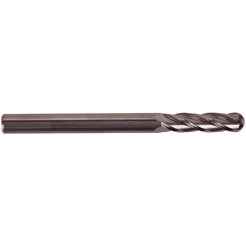 Ball End Mill: 1/32" Dia, 3/32" LOC, 4 Flute, Solid Carbide