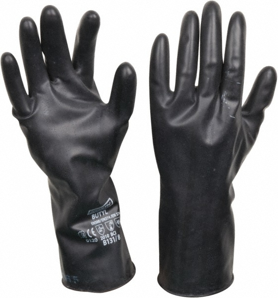 Chemical Resistant Gloves: North® Size Medium, 13.0000 mil, Butyl, Unsupported - Black, Grip-Saf Grip, Pair, ANSI Abrasion 2, }