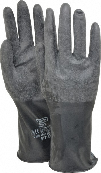 Chemical Resistant Gloves: North® Size Medium, 17.0000 mil, Butyl, Unsupported - Black, Grip-Saf Grip, Pair, }