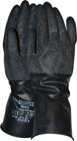 Chemical Resistant Gloves: Size Medium, 16.00 Thick, Butyl, Unsupported,