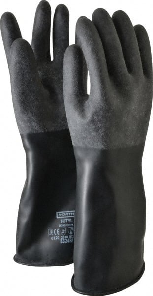 Chemical Resistant Gloves: Size Large, 32.00 Thick, Butyl, Unsupported,