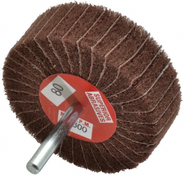 Superior Abrasives A008584 Mounted Flap Wheel: 1" Face Width, 80 Grit, Aluminum Oxide 