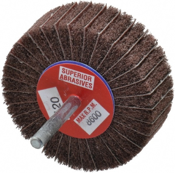 Superior Abrasives A008585 Mounted Flap Wheel: 1" Face Width, 120 Grit, Aluminum Oxide 