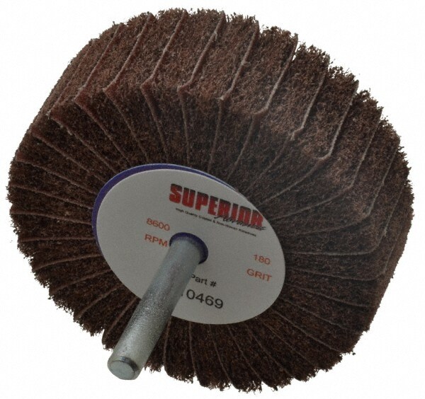 Superior Abrasives A008586 Mounted Flap Wheel: 1" Face Width, 180 Grit, Aluminum Oxide 