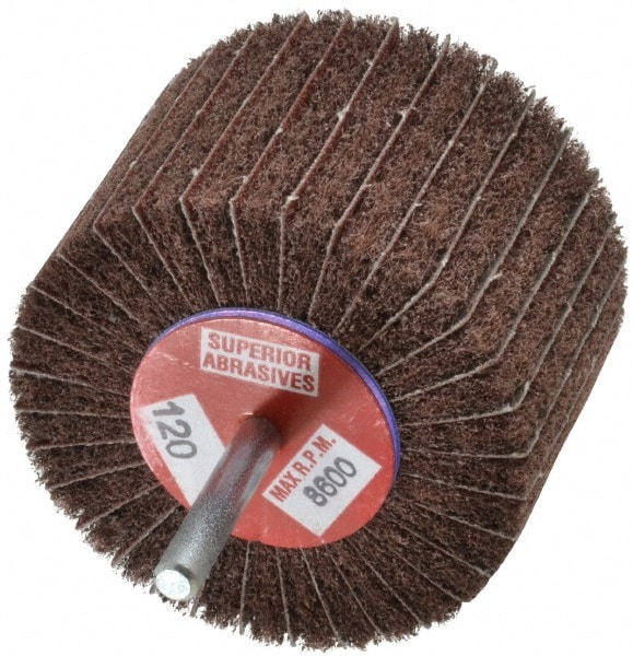 Superior Abrasives A006623 Mounted Flap Wheel: 2" Face Width, 120 Grit, Aluminum Oxide 