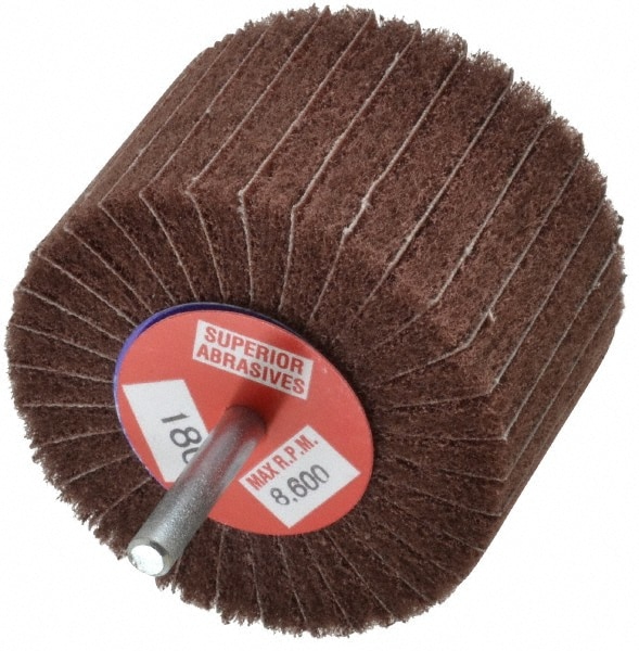 Superior Abrasives A006624 Mounted Flap Wheel: 2" Face Width, 180 Grit, Aluminum Oxide 