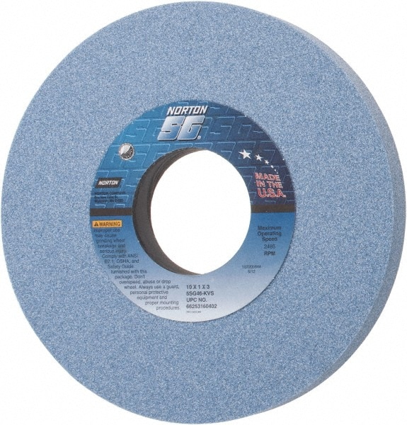 Norton 66253160402 Surface Grinding Wheel: 10" Dia, 1" Thick, 3" Hole, 46 Grit, K Hardness 