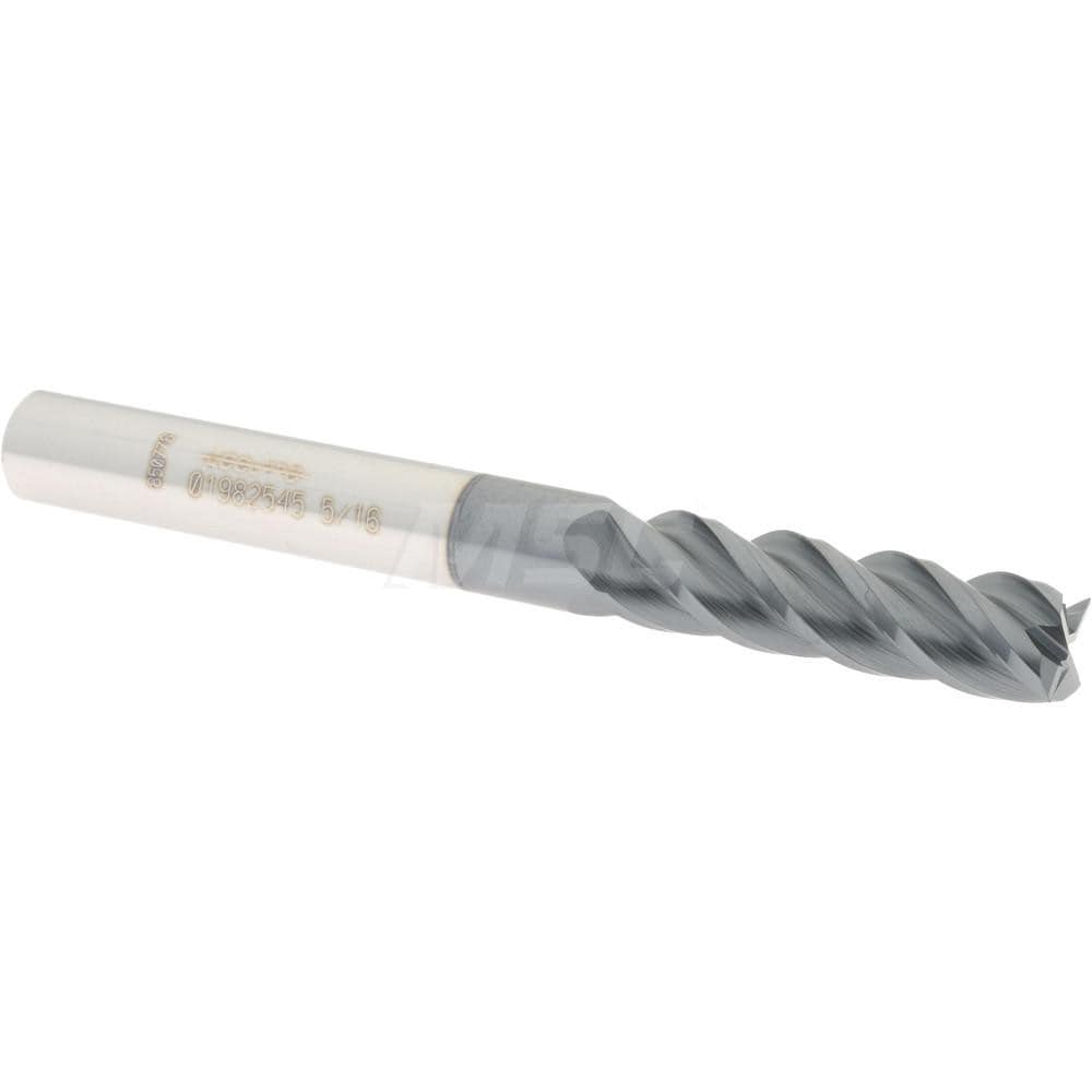 Accupro 12183039 Square End Mill: 5/16 Dia, 1-1/8 LOC, 5/16 Shank Dia, 3 OAL, 4 Flutes, Solid Carbide 