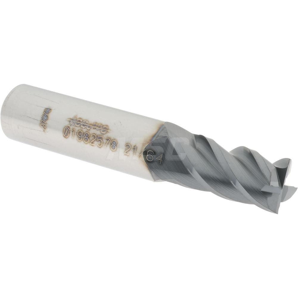 Accupro 12182861 Square End Mill: 21/64 Dia, 5/8 LOC, 3/8 Shank Dia, 2 OAL, 4 Flutes, Solid Carbide 