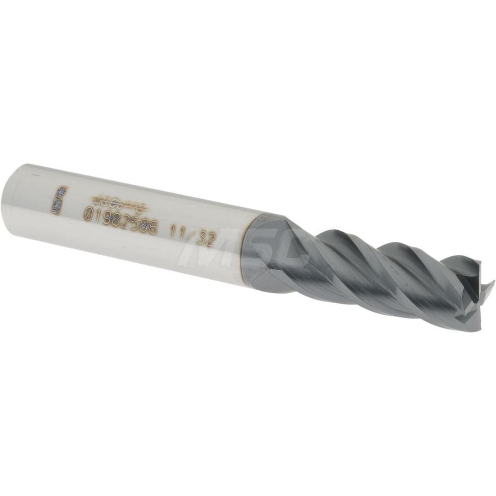 Accupro 12182522 Square End Mill: 11/32 Dia, 7/8 LOC, 3/8 Shank Dia, 2-1/2 OAL, 4 Flutes, Solid Carbide 