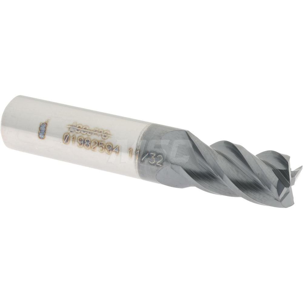 Accupro 12182864 Square End Mill: 11/32 Dia, 5/8 LOC, 3/8 Shank Dia, 2 OAL, 4 Flutes, Solid Carbide 