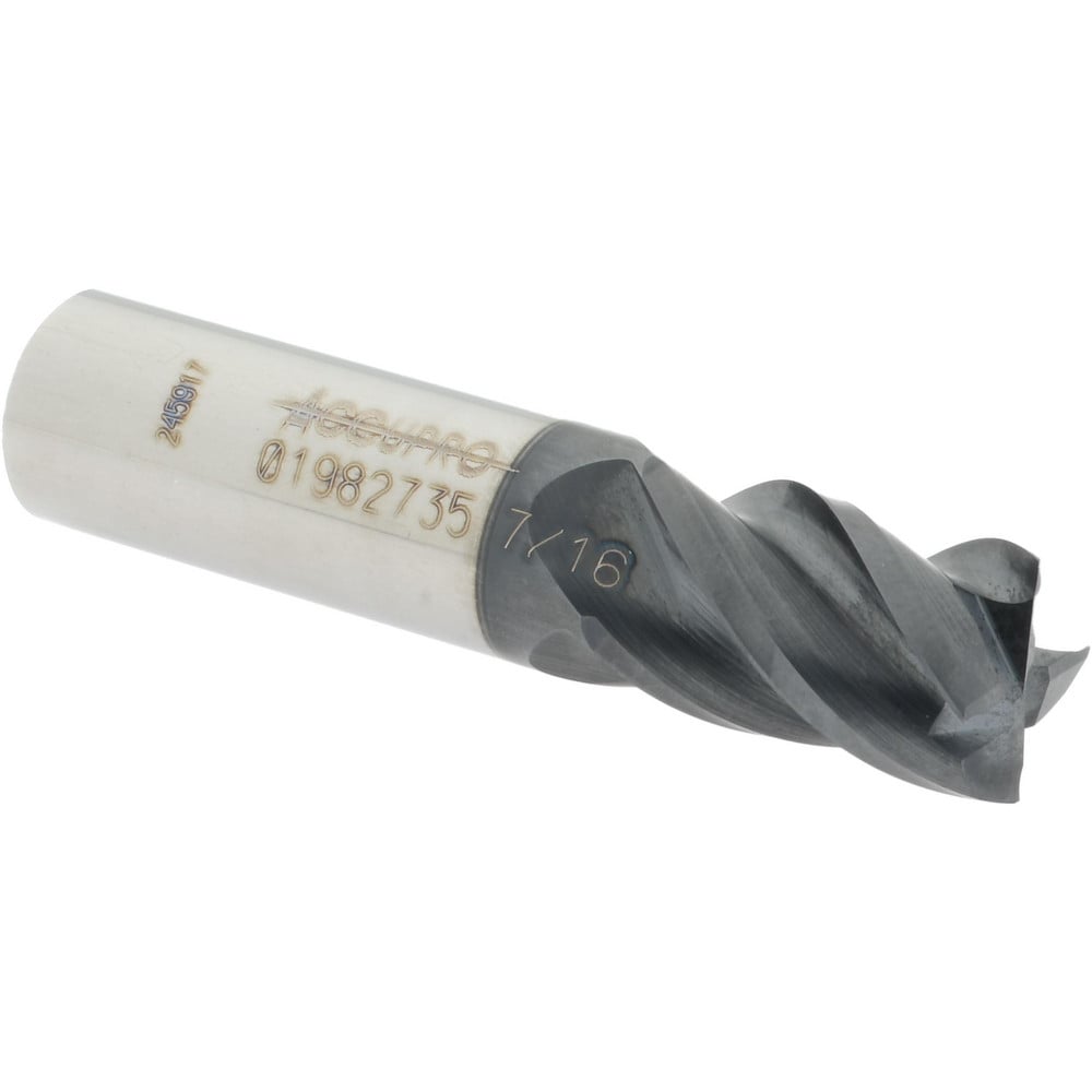 Accupro 12182915 Square End Mill: 7/16 Dia, 5/8 LOC, 7/16 Shank Dia, 2 OAL, 4 Flutes, Solid Carbide 