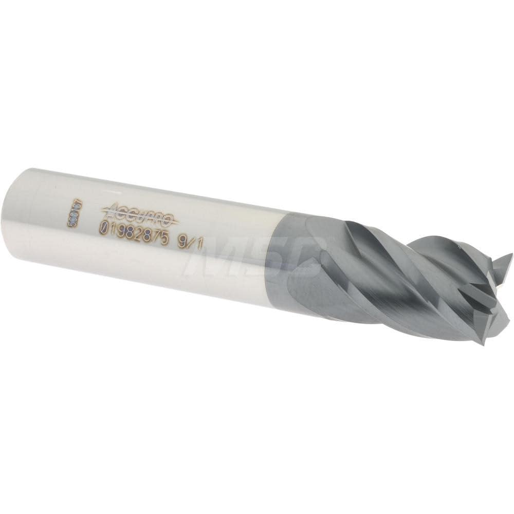 Accupro 12182957 Square End Mill: 9/16 Dia, 7/8 LOC, 9/16 Shank Dia, 3 OAL, 4 Flutes, Solid Carbide 