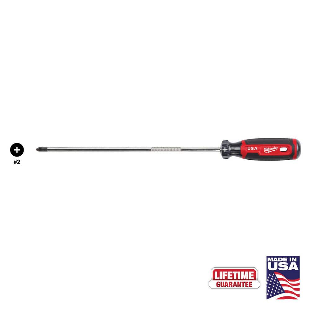 Phillips Screwdrivers; Overall Length (Decimal Inch): 14.3000 ; Handle Type: Cushion Grip ; Phillips Point Size: #2 ; Handle Color: Red ; Handle Length (Decimal Inch): 4.3 ; Handle Length (Decimal Inch - 4 Decimals): 4.3000