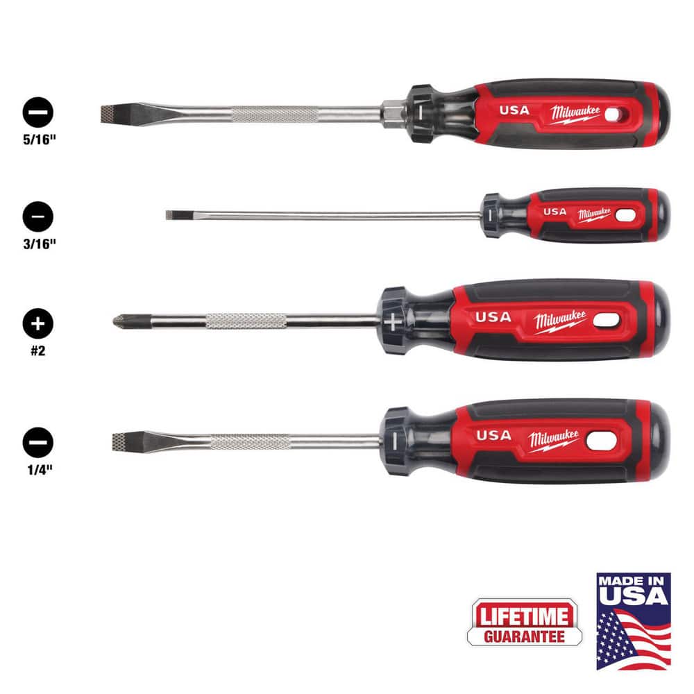 Screwdriver Sets; Screwdriver Types Included: Cabinet; Philips , Slotted ; Container Type: None ; Hex Size: 1/4 ; Phillips Point Size: #2 ; Finish: Chrome ; Number Of Pieces: 4