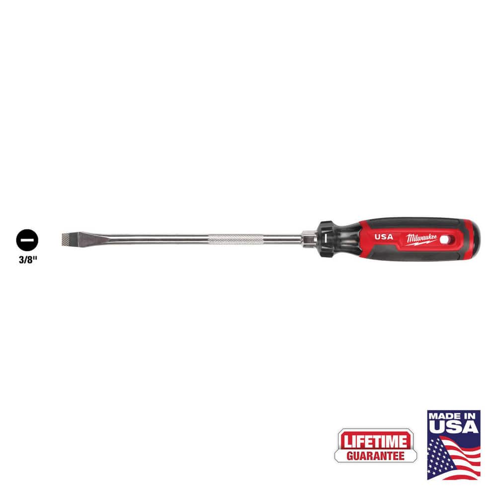 Slotted Screwdrivers; Blade Width (Inch): 3/8 ; Overall Length (Decimal Inch): 13.0000 ; Handle Type: Comfort Grip; Cushion Grip ; Handle Length (Decimal Inch - 4 Decimals): 5.0000 ; Shank Type: Straight ; Handle Color: Red