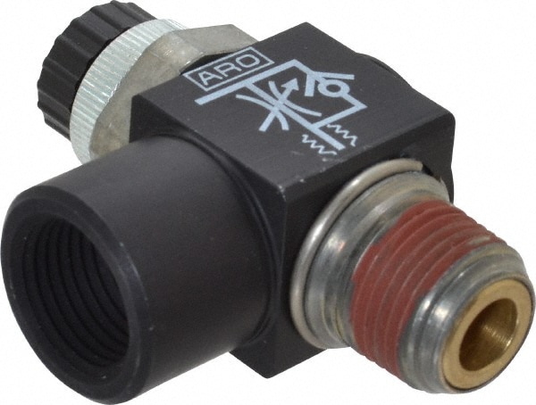 Air Flow Control Valve: Right Angle, NPTM x NPTF, 1/8" Tube OD