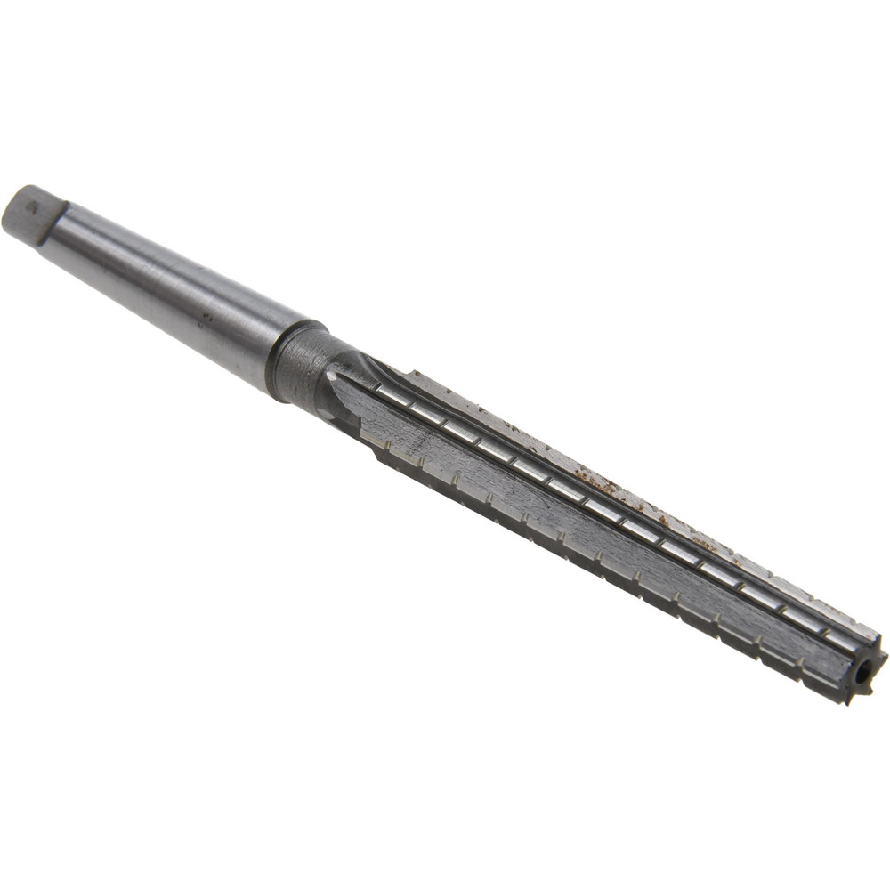 0.3674" Small End, 0.517" Large End, 7/16" Tapered Shank, 3" Flute, 1MT Morse Taper Reamer - Straight Flute, 6-5/16" OAL, Right Hand Cut, High Speed Steel