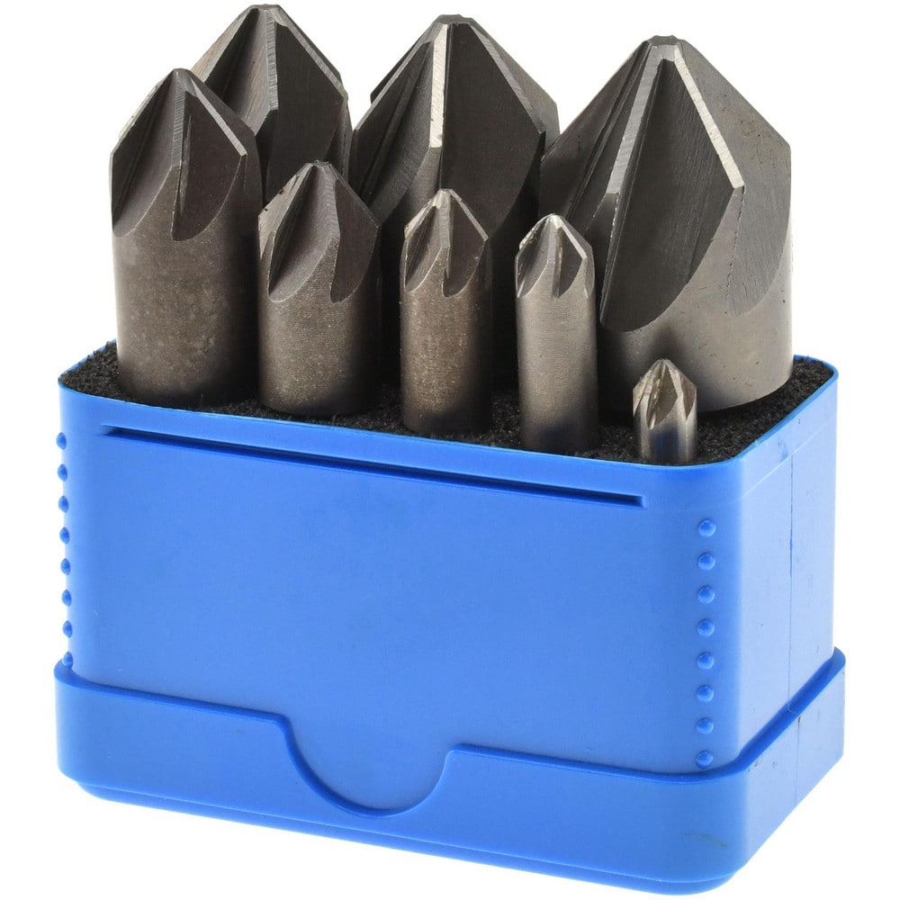 Countersink Set: 8 Pc, 1/4 to 1" Head Dia, 6 Flute, 82 ° Included Angle