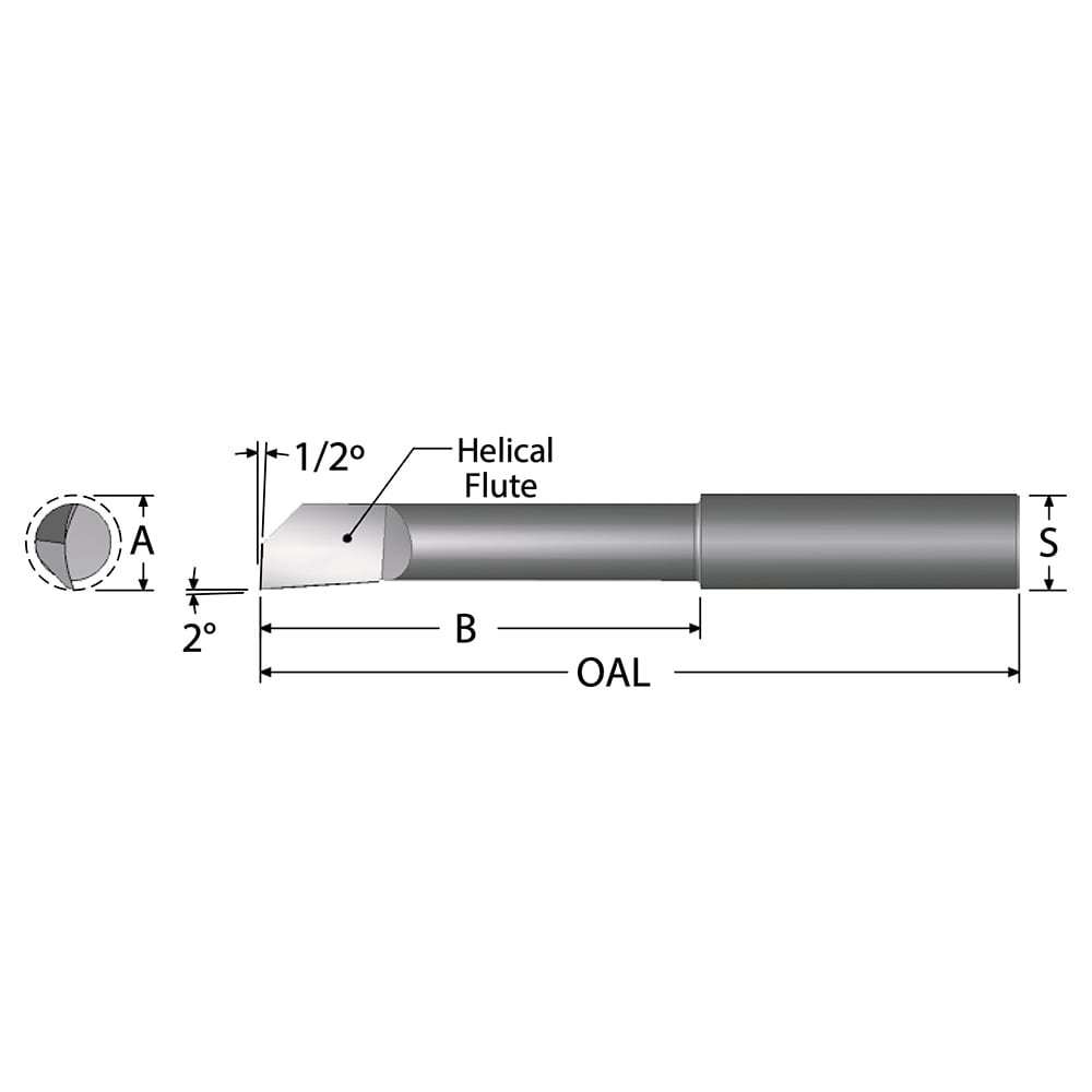 Scientific Cutting Tools HB020062 Helical Boring Bar: 0.02" Min Bore, 1/16" Max Depth, Right Hand Cut, Submicron Solid Carbide Image