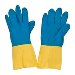 Safety Zone Chemical Resistant Gloves: X-Large, 22 mil Thick, Latex & Neoprene, Supported - Blue & Yellow, 12’’ OAL, Fishscale, FDA Approved
