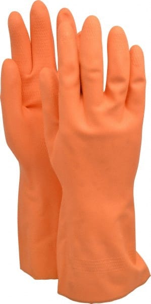 Safety Zone Chemical Resistant Gloves: Medium, 28 mil Thick, Neoprene, Supported - Orange, 12’’ OAL, Fishscale, FDA Approved | Part #GRFO-MED-1SF