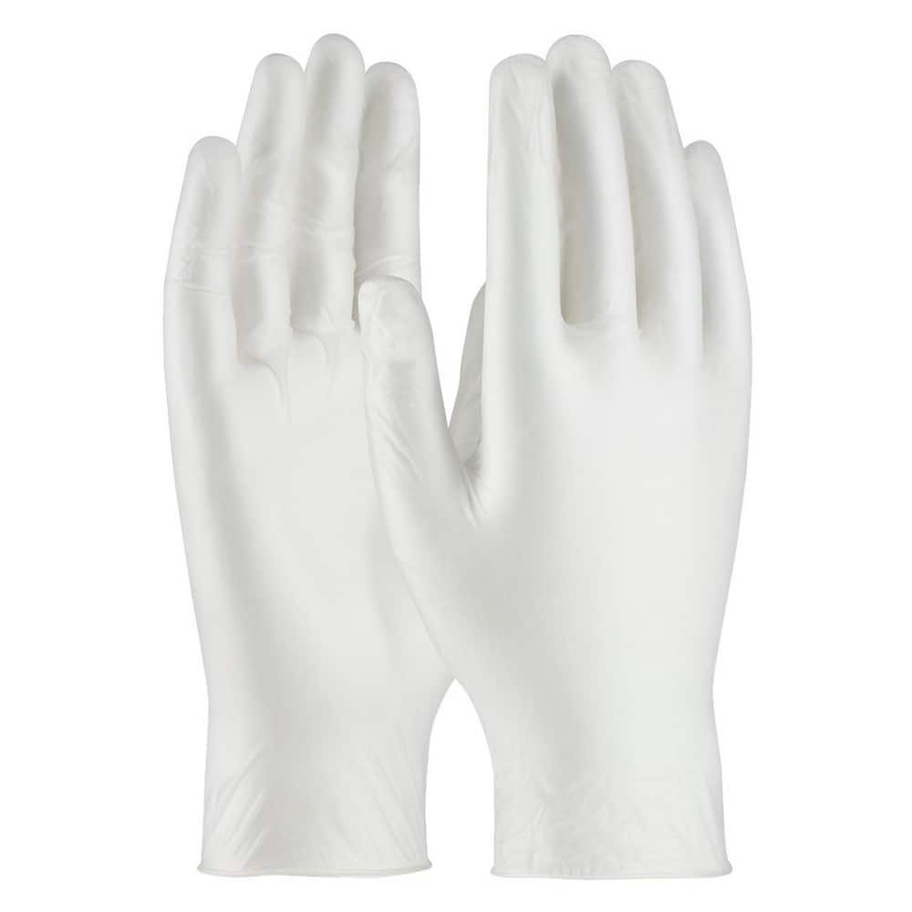 Disposable Gloves: Large, 5 mil Thick, Synthetic Polymer-Coated, Vinyl, Industrial Grade